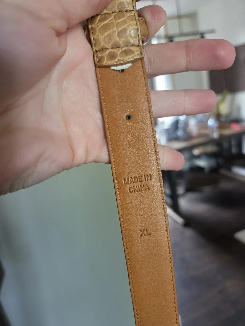 Vintage Lauren Ralph Lauren Tan Croc Embossed Leather Belt, Size XL